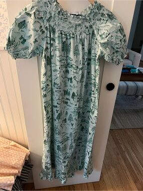 Hill House Nap dress Mint Green Toile Puff-Sleeve Smocked Dress